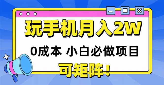 （14879期）玩玩手机月入20000+，0成本小白必做项目，可矩阵-入圈