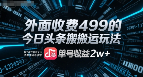 外面收费499的今日头条搬运玩法，有个老铁靠这个玩法单号总收益2w+-入圈