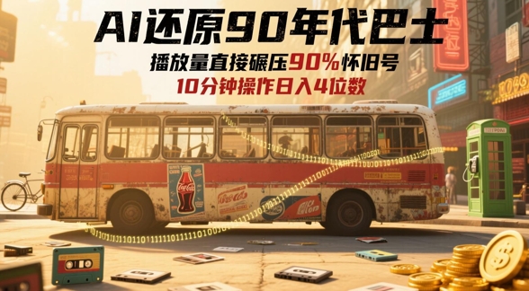 AI还原90年代巴士，一帧就让70后泪崩，播放量直接碾压90%怀旧号，每天操作十分钟，日入四位数-入圈