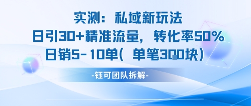 实测私域新玩法日引30加精准流量转化率50%日销5-10单每笔3张-入圈