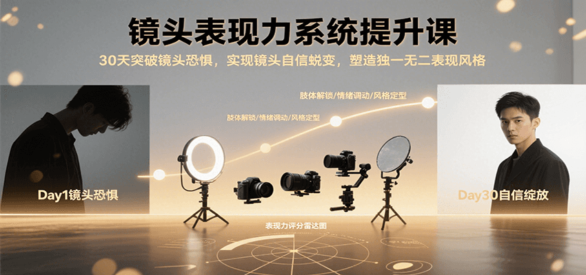 镜头表现力系统提升课，30天突破镜头恐惧实现自信蜕变，塑造独一无二表现风格-入圈