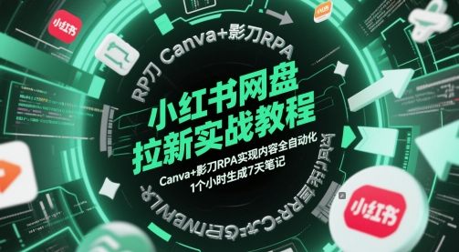 小红书网盘拉新实战教程，Canva+影刀RPA实现内容全自动化，1个小时生成7天笔记-入圈
