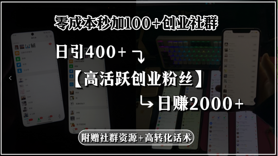 （15456期）零成本秒加100+创业社群，日引400+高活跃创业粉丝，日赚2000+，附赠社…-入圈