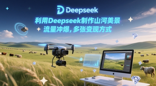 利用Deepseek制作山河美景，流量冲爆，多张变现方式-入圈