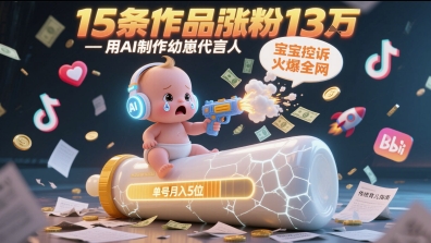 用AI制作幼崽代言人，宝宝的控诉火爆全网，15条作品涨粉13W，单号月入5位数实操教程-入圈