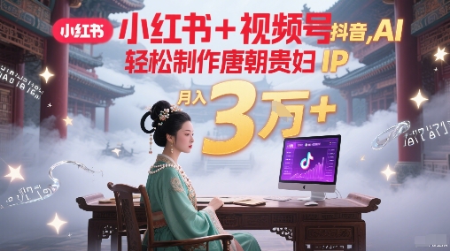 小红书+视频号+抖音，AI轻松制作唐朝贵妇IP，每天30分钟，轻松产出N条，月入3W+-入圈