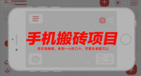 手机搬砖项目，有手就能做，亲测一小时几十，苹果安卓都可以-入圈
