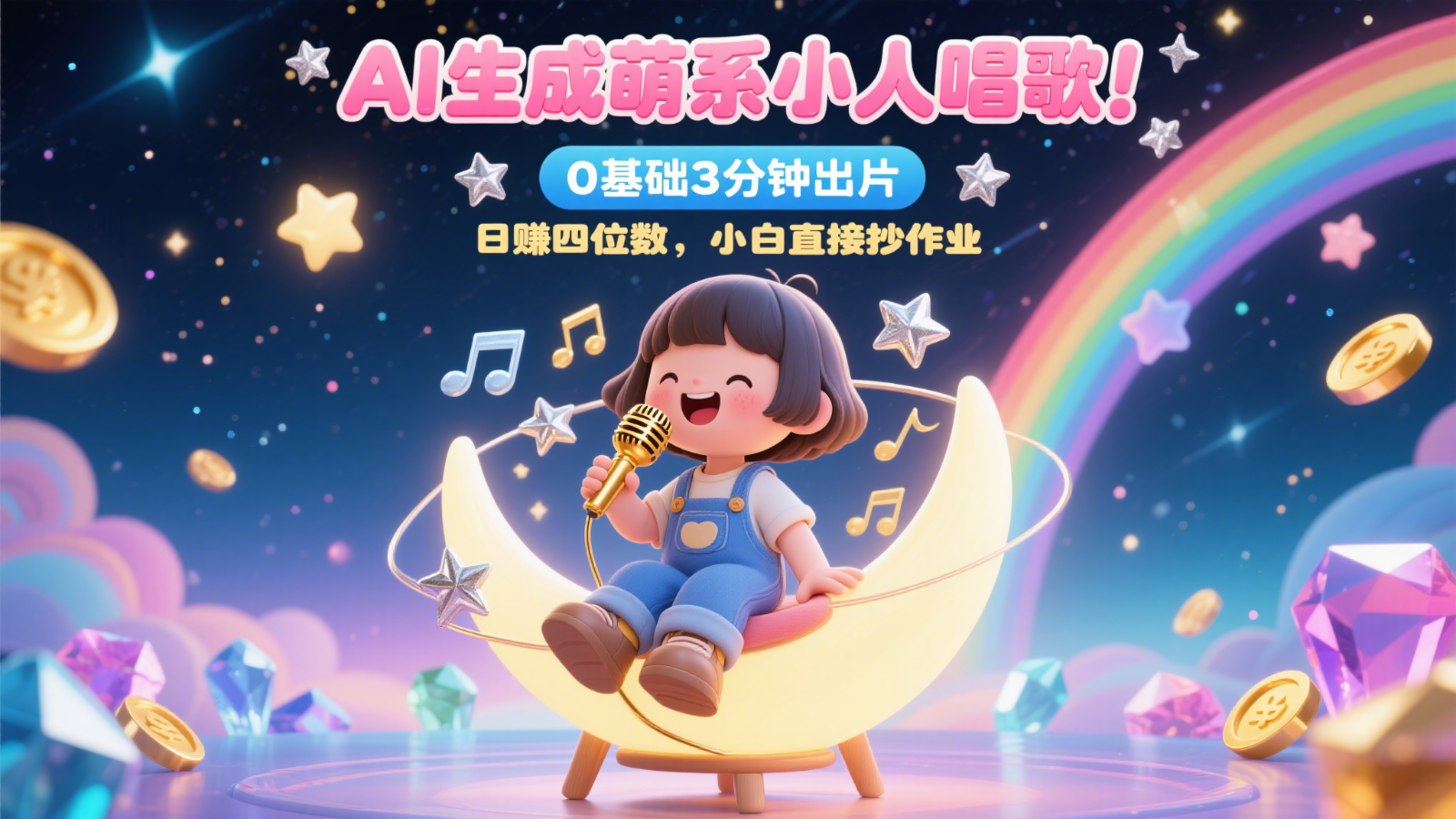 AI生成萌系小人唱歌！0基础3分钟出片，28个作品涨粉9万，日赚四位数，小白直接抄作业-入圈