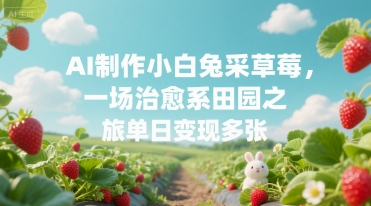 AI制作小白兔采草莓，一场治愈系田园之旅单日变现多张-入圈