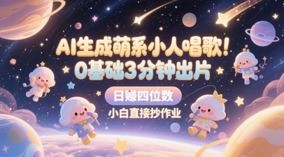 AI生成萌系小人唱歌，0基础3分钟出片，28个作品涨粉8.9W，单条最高19W赞，日入四位数，小白直接抄作业-入圈