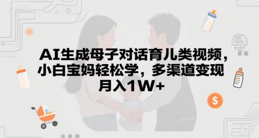 AI生成母子对话育儿类视频，小白宝妈轻松学，多渠道变现，月入1W+-入圈
