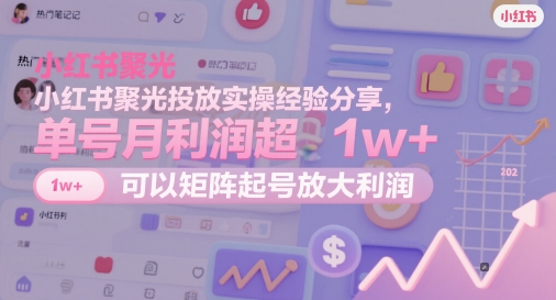 小红书聚光投放实操经验分享，单号月利润超1w+，可以矩阵起号放大利润-入圈