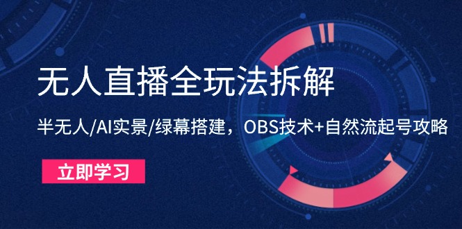 （14684期）无人直播全玩法拆解：半无人/AI实景/绿幕搭建，OBS技术+自然流起号攻略-入圈