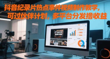 抖音纪录片热点事件视频制作教学，可过伙伴计划，多平台分发撸收益-入圈