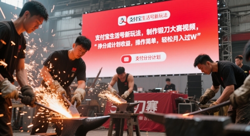 支付宝生活号新玩法，制作锻刀大赛视频，挣分成计划收益，操作简单，轻松月入过W-入圈