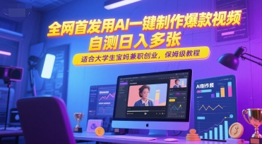 全网首发用AI一键制作爆款视频，自测日入多张，适合大学生宝妈兼职创业，保姆级教程-入圈