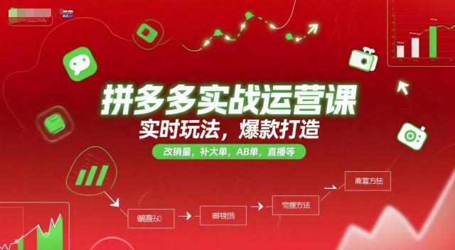 拼多多实战运营课，实时玩法，爆款打造，改销量，补大单，AB单，直播等（更新2025月）-入圈
