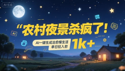 农村夜景杀疯了！AI一键生成治愈系慢生活，单日狂入1k+-入圈