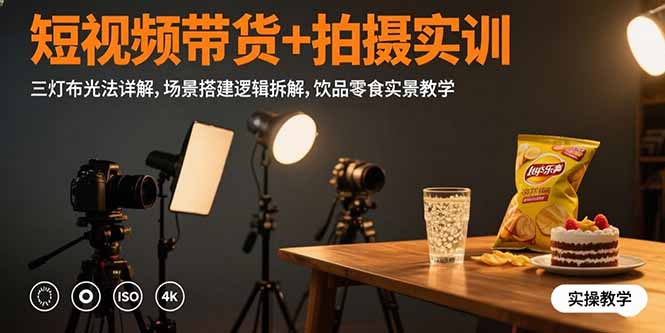 （15540期）短视频带货+拍摄实训：三灯布光法详解,场景搭建逻辑拆解,饮品零食实景教学-入圈
