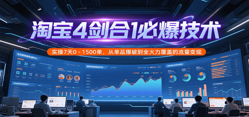 淘宝4剑合1必爆技术，实操7天0-1500单，从单品爆破到全火力覆盖的流量变现-入圈