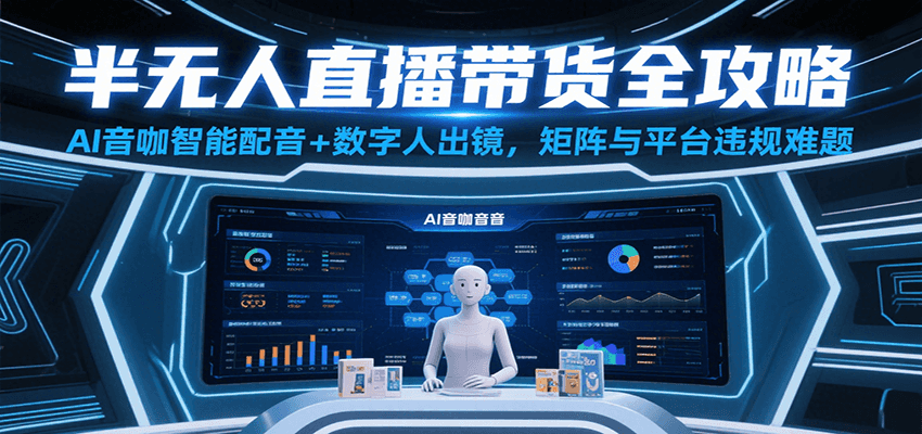 半无人直播带货全攻略：AI音咖智能配音+数字人出镜，解决账号矩阵与平台违规难题-入圈