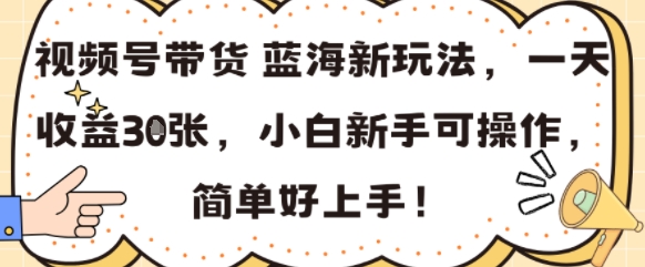 视频号带货蓝海新玩法，一天收益3张，小白新手可操作，简单好上手!-入圈