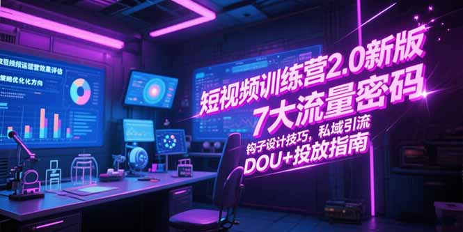（15255期）短视频训练营2.0新版，7大流量密码/钩子设计技巧/私域引流/DOU+投放指南-入圈