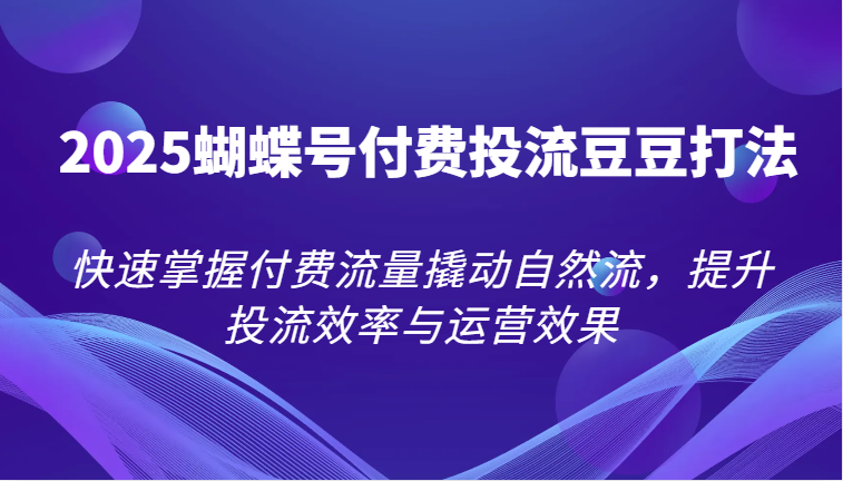 2025蝴蝶号付费投流豆豆打法，快速掌握付费流量撬动自然流，提升投流效率与运营效果-入圈