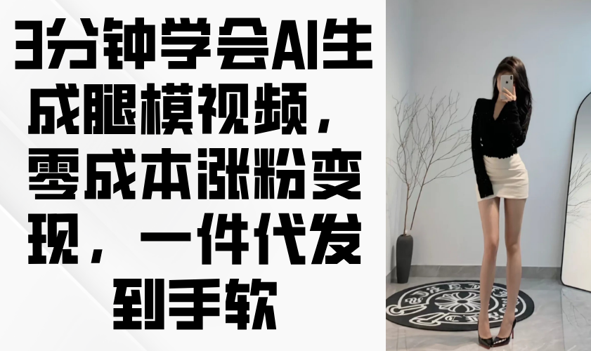 （14537期）3分钟学会AI生成腿模视频，零成本涨粉变现，一件代发到手软-入圈