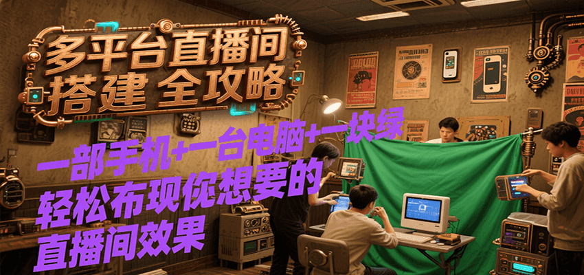 多平台直播间搭建全攻略，一部手机+一台电脑+一块绿布轻松实现你想要的直播间效果-入圈