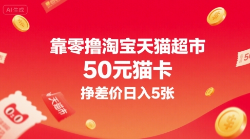 靠零撸淘宝天猫超市50元猫卡，挣差价日入5张-入圈