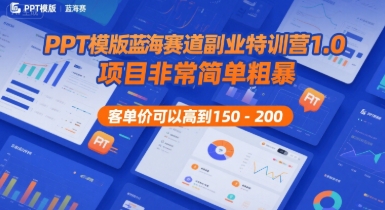 PPT模版蓝海赛道副业特训营1.0，项目非常简单粗暴，客单价可以高到150-200-入圈