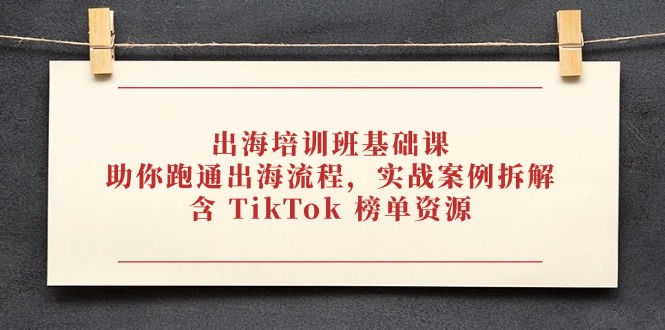 （14555期）出海培训班基础课，助你跑通出海流程，实战案例拆解，含 TikTok 榜单资源-入圈