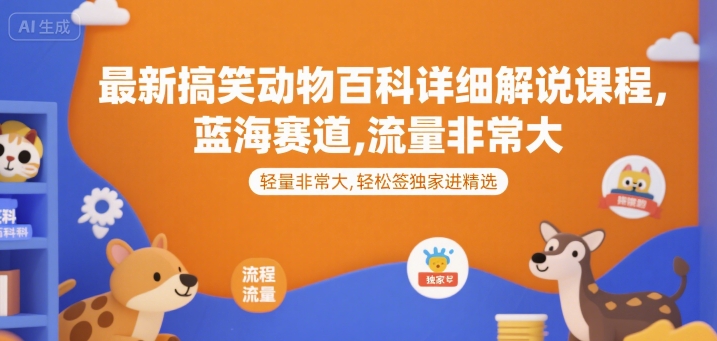 最新搞笑动物百科详细解说课程，蓝海赛道，流量非常大，轻松签独家进精选-入圈