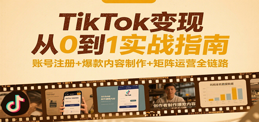 TikTok变现从0到1实战指南：账号注册+爆款内容制作+矩阵运营全链路-入圈