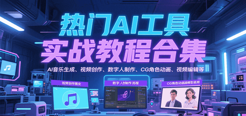 热门AI工具实战教程合集，AI音乐生成、视频创作、数字人制作、CG角色动画、视频编辑等-入圈