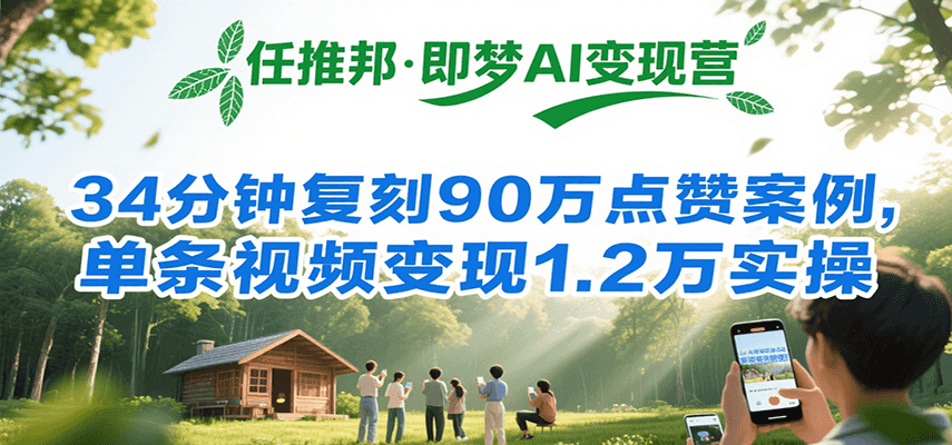 任推邦·即梦AI变现营，34分钟复刻90万点赞案例，单条视频变现1.2万实操-入圈