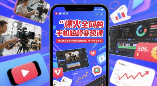 爆火全网的手机短视频变现课，0基础教你拍摄剪辑涨粉运营变现，用一部手机挣钱-入圈