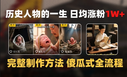 历史人物的一生 日均涨粉1W+，完整制作方法 傻瓜式全流程-入圈