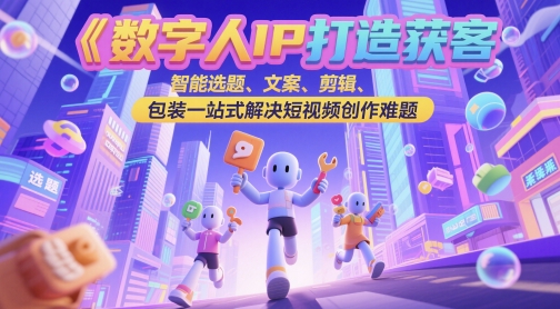 数字人IP打造获客变现实操课，智能选题、文案、剪辑、包装一站式解决短视频创作难题-入圈