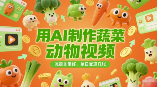 用AI制作蔬菜动物视频，流量非常好，单日变现几张-入圈