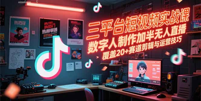 （15265期）三平台短视频实战课，数字人制作加半无人直播，覆盖20+赛道剪辑与运营技巧-入圈