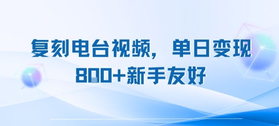 复刻电台视频，单日变现8张+新手友好，长期可做-入圈