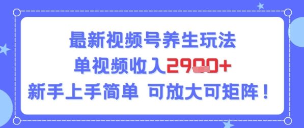 视频号养生玩法，单视频收入2.9k，新手上手简单-入圈