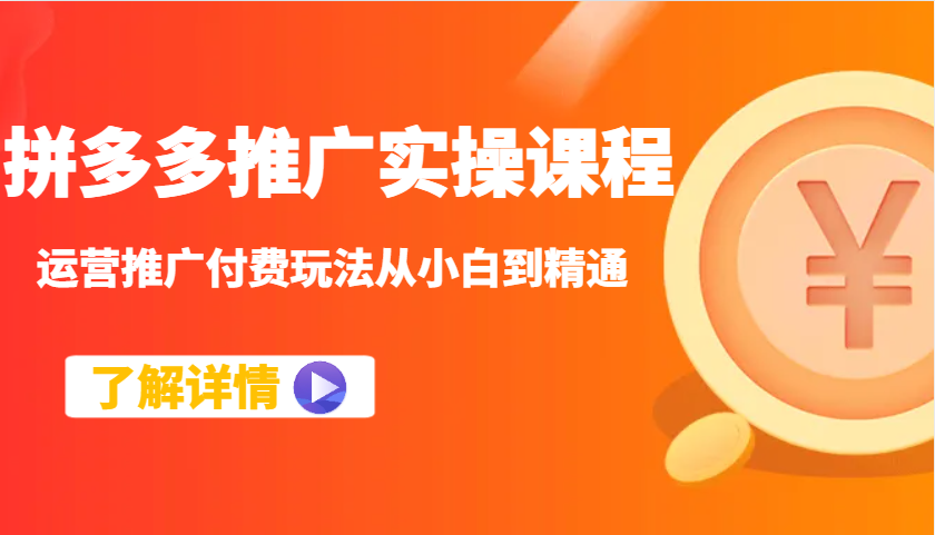 拼多多推广实操课程：运营推广付费玩法从小白到精通-入圈