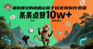 最新爆火的峨眉山猴子短视频制作教程，条条点赞10w+，谁做谁火【教程+提示词】-入圈