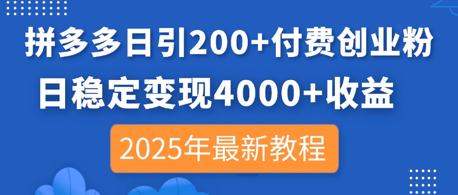 （14217期）拼多多日引200+付费创业粉，日稳定变现4000+收益，2025年最新教程-入圈