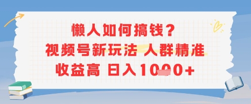 懒人如何搞钱？视频号新玩法，人群精准收益高，日入多张-入圈