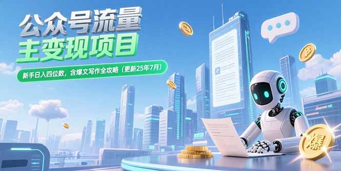 （15412期）公众号流量主变现项目，新手日入四位数，含爆文写作全攻略(更新25年7月)-入圈