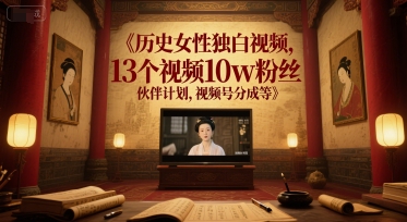 历史女性独白视频，13个视频10w粉丝，伙伴计划，视频号分成等-入圈